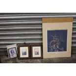 A UNFRAMED PASTEL PICTURE OF A SQUIRREL ON A BRANCH TOGETHER WITH TWO SIGNED LIMITED EDITION GLYN