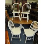 A VINTAGE PINE SHABBY CHIC STYLE TABLE WITH FOUR CHAIRS W-150 CM