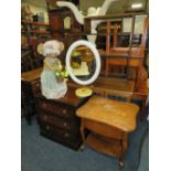 A QUANTITY OF ASSORTED FURNITURE INCLUDING A BOOKCASE, SEWING TABLE, MIRROR ETC (6)