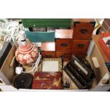 A BOX OF ORIENTAL ITEMS TO INCLUDE MINIATURE DRAWERS ETC