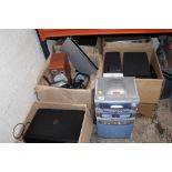 FIVE BOXES OF ELECTRICALS TO INCLUDE A PIONEER STEREO, PRINTERS ETC A/F