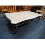 A MODERN METAL FRAMED COFFEE TABLE W-130 CM