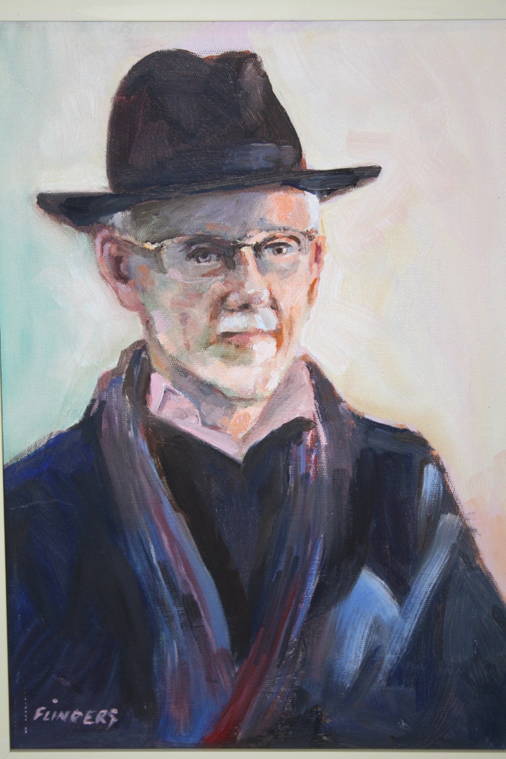 A FRAMED OIL ON BOARD PORTRAIT STUDY OF A GENTLEMAN IN A HAT ENTITLED 'MAKE ME AN OFFER ON THIS