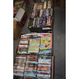 FOUR TRAYS OF DVDS