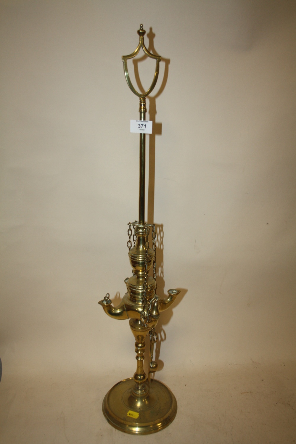 A BRASS SMOKERS COMPANION STAND HEIGHT - 77CM