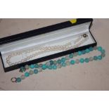A BOXED TIFFANY STYLE NECKLACE, TOGETHER WITH A SILVER CLASPED PEARL NECKLACE (2)
