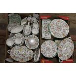 TWO TRAYS OF MINTON HADDON HALL CHINA TO INCLUDE TUREENS, TEA POT ETC.