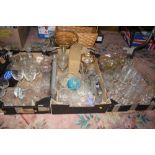 THREE TRAYS OF ASSORTED GLASSWARE TO INCLUDE CUT GLASS DRINKING GLASSES, CAITHNESS VASE ETC.