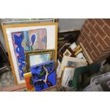 A LARGE QUANTITY OF ASSORTED PICTURES AND PRINTS TO INCLUDE A SALVADOR DALI PRINT, OIL ON CANVAS