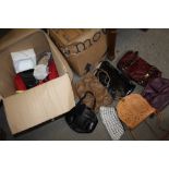 TWO LARGE BOXES OF ASSORTED LADIES HANDBAGS