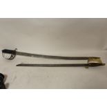 AN INDIAN SWORD TOGETHER WITH A REPRODUCTION WALL HANGING DISPLAY SHORT SWORD