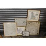 A COLLECTION OF FRAMED AND GLAZED MAPS TO INCLUDE A MAP OF LANCASTER (7)