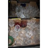 TWO TRAYS OF ASSORTED GLASSWARE TO INCLUDE ROYAL DOULTON CRYSTAL