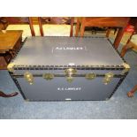 A BANDED TRAVELLING TRUNK W-91 CM