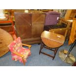 AN OAK TALLBOY, OAK BARLEYTWIST DROPLEAF TABLE AND CHILDS ARMCHAIR (3)