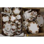 TWO TRAYS OF ROYAL ALBERT OLD COUNTRY ROSES CHINA TO INCLUDE TEA AND COFFEE POTS, DINING PLATES