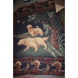A WOOLLEN BLANKET / THROW FEATURING DOGS AND BIRDS