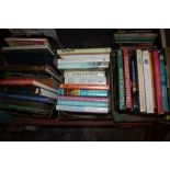THREE SMALL TRAYS OF ASSORTED BOOKS TO INCLUDE HISTORY, REFERENCE GUIDES, FURNITURE BOOKS ETC.
