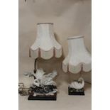 TWO CAPO DI MONTE FLORENCE GUISEPPE ARMANI SWAN SHAPED TABLE LAMPS - TALLEST OVERALL HEIGHT - 68CM