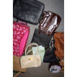 TWO LARGE BOXES AND A BAG OF ASSORTED LADIES HANDBAGS