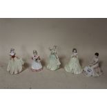 FOUR SMALL COALPORT DEBUTANTES FIGURES COMPRISING OF 'LOVES DREAM', 'CONGRATULATIONS', 'LAUREN'