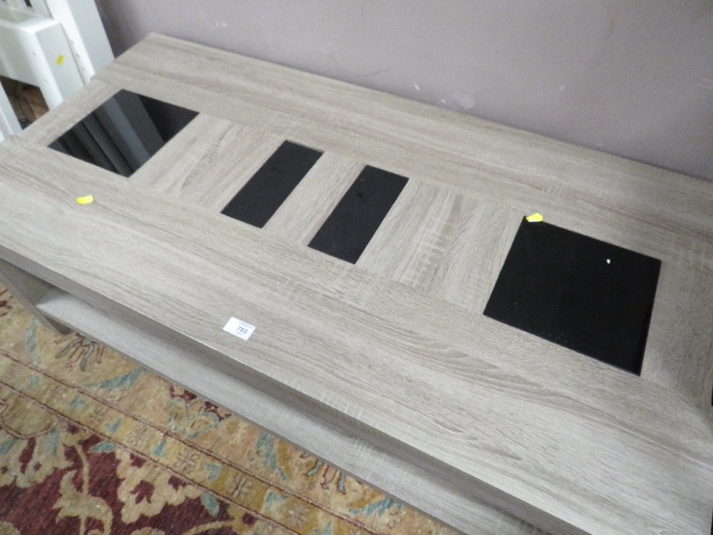A MODERN LIMED COFFEE TABLE WITH GLASS INSERTS h-41 w-120 CM - Image 2 of 2