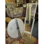 A RETRO STYLE GLASS TABLE AND CHEVAL MIRROR (2)