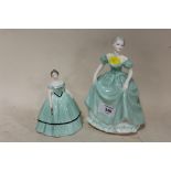 A COALPORT HENRIETTA FIGURE TOGETHER WITH A SMALLER COALPORT VERONIKA FIGURE