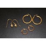 THREE PAIRS OF 9 KT GOLD EARRINGS - APPROX WEIGHT 4.1G