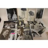 A COLLECTION OF BLACK AND WHITE PHOTOGRAPHS ETC SOME WITH AUTOGRAPHS