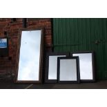 FOUR ASSORTED MIRRORS TO INCLUDE A FLOOR STANDING EXAMPLE A/F, LARGEST OVERALL SIZE 165 X 78 CM