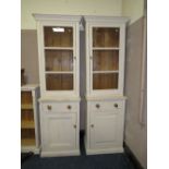 A VINTAGE PAIR OF PAINTED PINE GLAZED BOOKCASE H-202 W-66 CM (2)