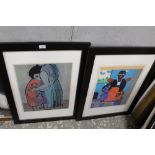 A COLLECTION OF PRINTS TO INCLUDE AN 'ART ACTION AUCTION' PRINT, MODERNIST FIGURATIVE PRINT, AN