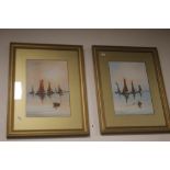 A PAIR OF FRAMED AND GLAZED WATERCOLOURS OF SAILING BOATS SIGNED W. DAVIS, 57 X 45 CM