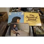 A BOX OF RECORDS TO INCLUDE BREAD, TOM JONES, JIMMY HELMS, JIMMY RUFFIN ETC.