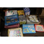 A QUANTITY OF VINTAGE CHILDREN'S JIGSAW PUZZLES (NOT CHECKED), GAMES ETC.