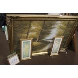 A LARGE OIL ON CANVAS OF A COUNTRYSIDE SCENE IN GILT FRAME, 106 X 76 CM TOGETHER WITH A SMALL