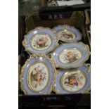 A TRAY OF DECORATIVE BOTANICAL PLATES, NO MARKS ON BACKS (TRAY NOT INCLUDED)