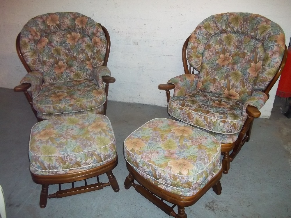 TWO FIRESIDE EASY CHAIRS AND MATCHING FOOTSTOOLS