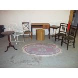 A SELECTION OF TEN ITEMS TO INCLUDE A TEAK DESK, CHAIRS, TABLES AND TWO RUGS
