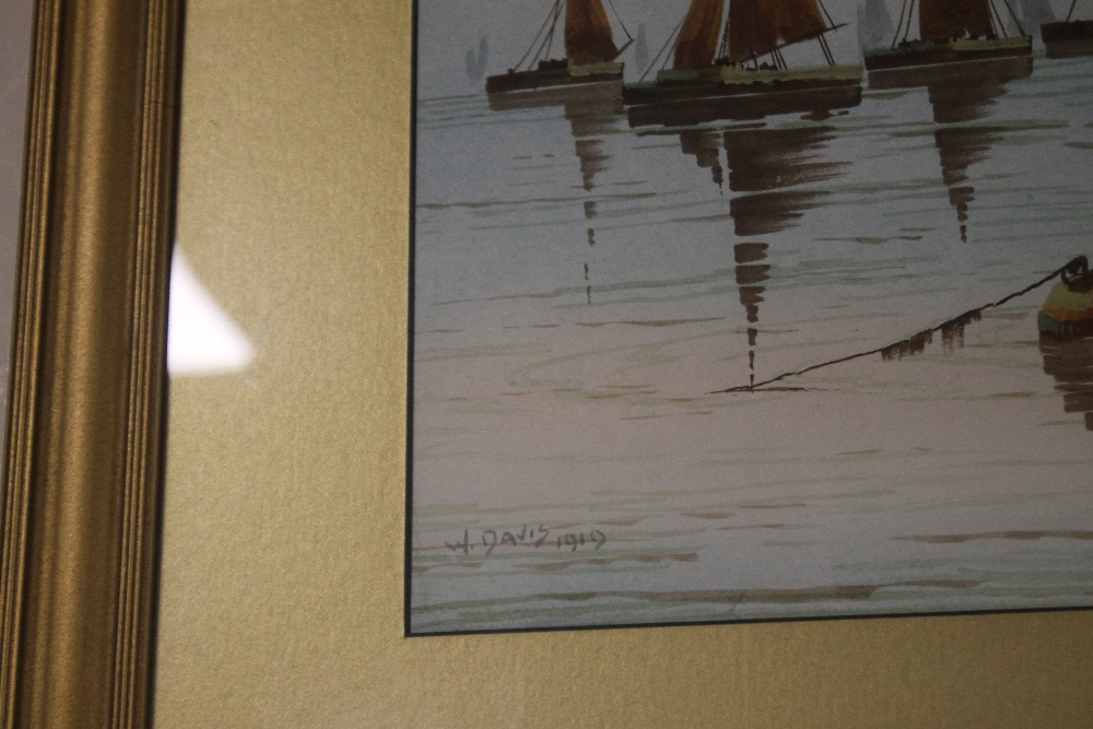 A PAIR OF FRAMED AND GLAZED WATERCOLOURS OF SAILING BOATS SIGNED W. DAVIS, 57 X 45 CM - Image 3 of 5