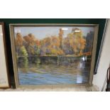 A FRAMED AND GLAZED PICTURE OF SALTERS LAKE PATSHULL BY "P L OLIVER" 53 X 43 CM