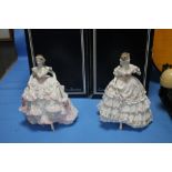 A PAIR OF ROYAL WORCESTER LIMITED EDITION VICTORIAN FIGURES, "ROYAL DEBUT" AND "THE FAIREST ROSE",