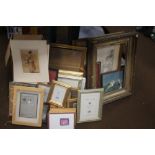 A QUANTITY OF PICTURES, PRINTS AND A GILT FRAME A/F