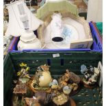 TWO TRAYS OF ANIMAL ORNAMENTS AND SUNDRIES TO INCLUDE A LAMP