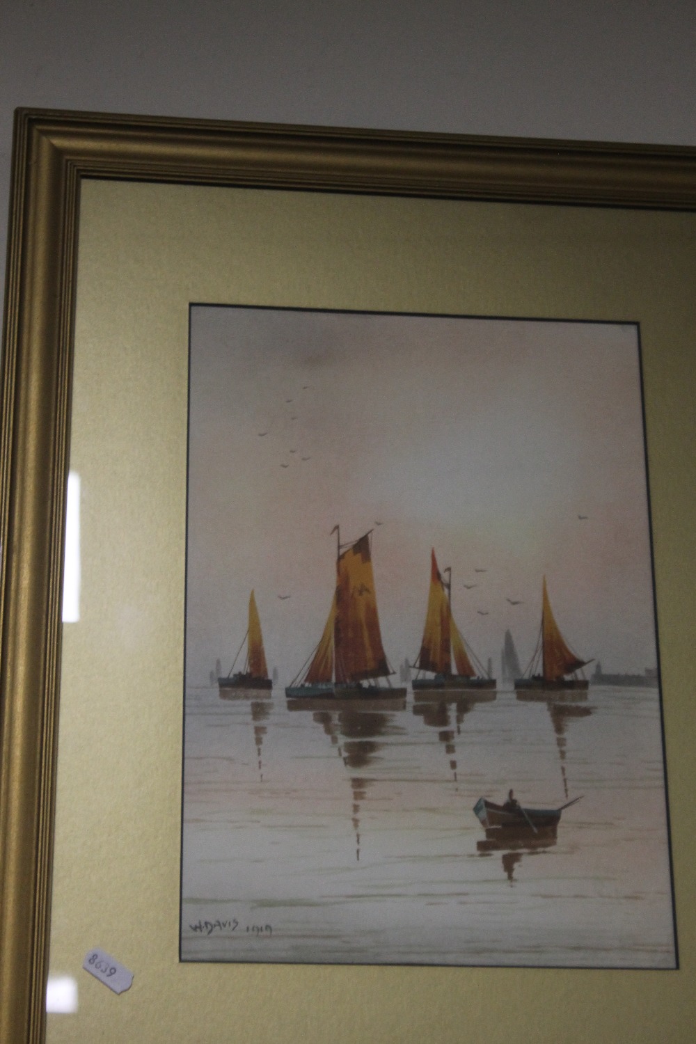 A PAIR OF FRAMED AND GLAZED WATERCOLOURS OF SAILING BOATS SIGNED W. DAVIS, 57 X 45 CM - Image 4 of 5