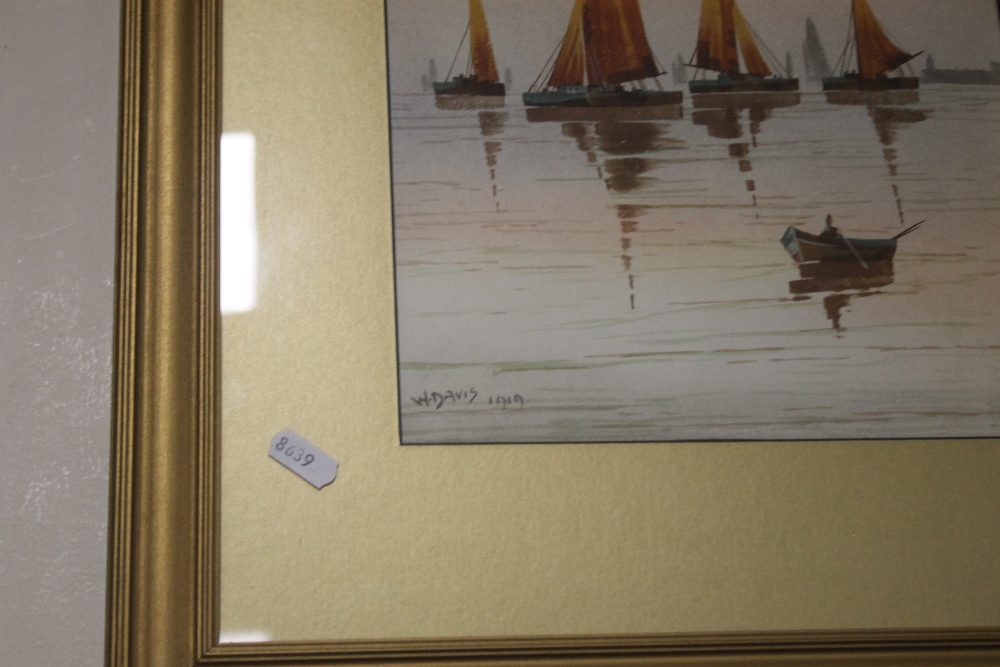 A PAIR OF FRAMED AND GLAZED WATERCOLOURS OF SAILING BOATS SIGNED W. DAVIS, 57 X 45 CM - Image 5 of 5