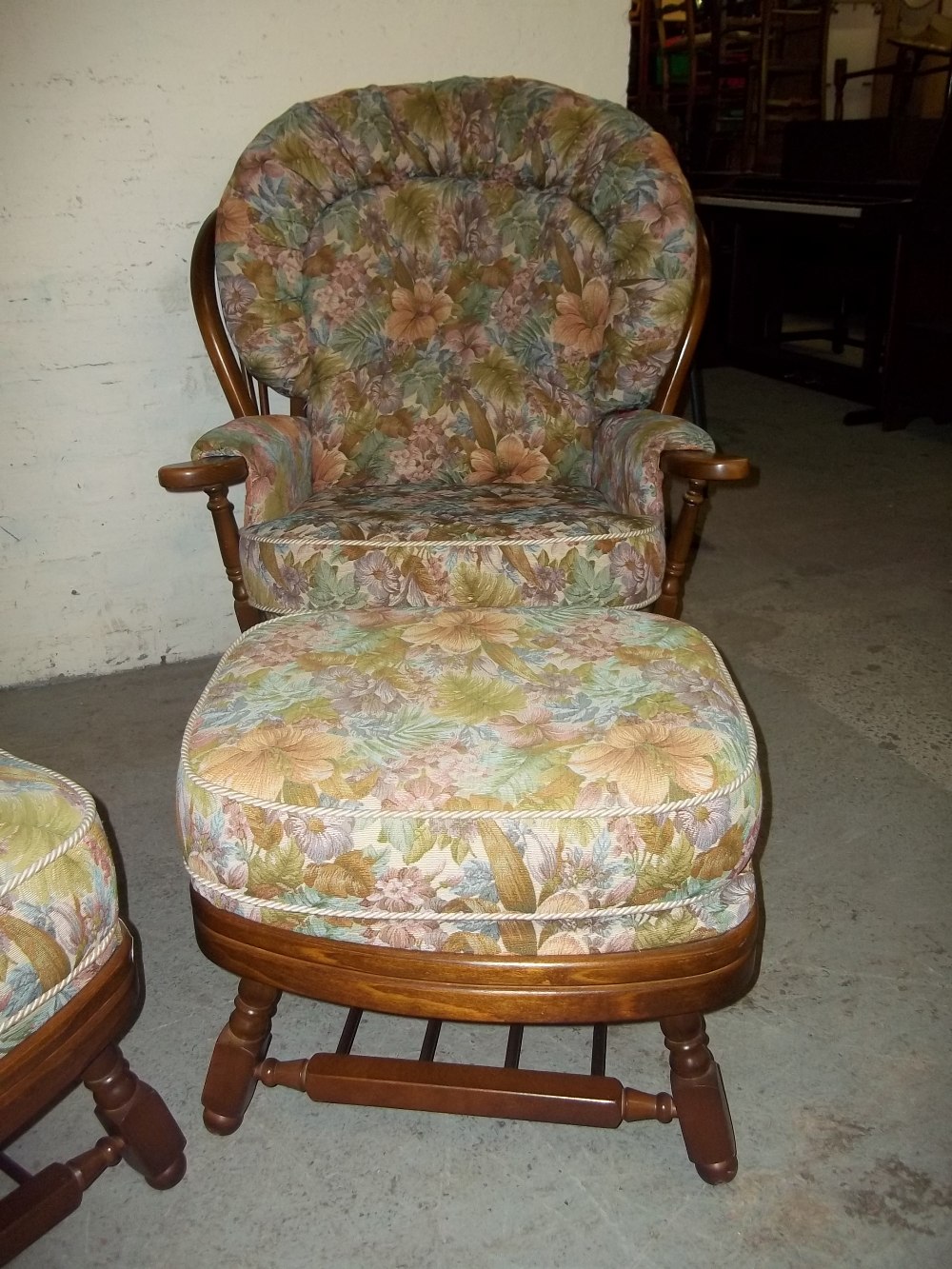 TWO FIRESIDE EASY CHAIRS AND MATCHING FOOTSTOOLS - Image 3 of 3