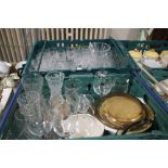 TWO TRAYS OF GLASSWARE TO INCLUDE CUT GLASS (TRAYS NOT INCLUDED)
