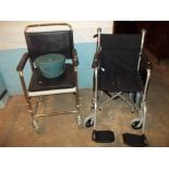 A DRIVE DEVILBISS FOLDING WHEELCHAIR AND A COMMODE